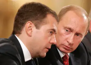 Medvedev (left) has reportedly called for the meeting. Here he is shown with President Vladimir Putin. 