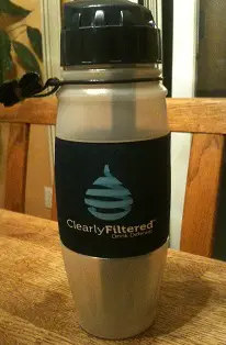 The Clearly Filtered Athlete Edition portable water bottle.