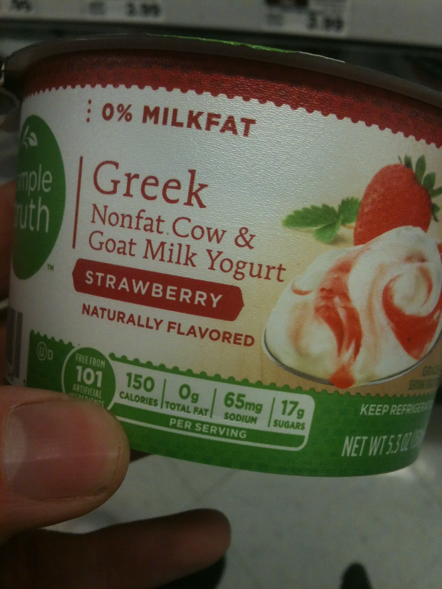 Greek Yogurt is usually made from cows fed unnatural GMOs. Think 'Simple Truth' is any different? 
