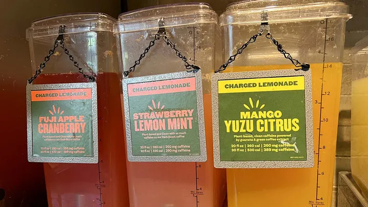 The Panera Bread drinks lineup of Charged Lemonade beverages. 