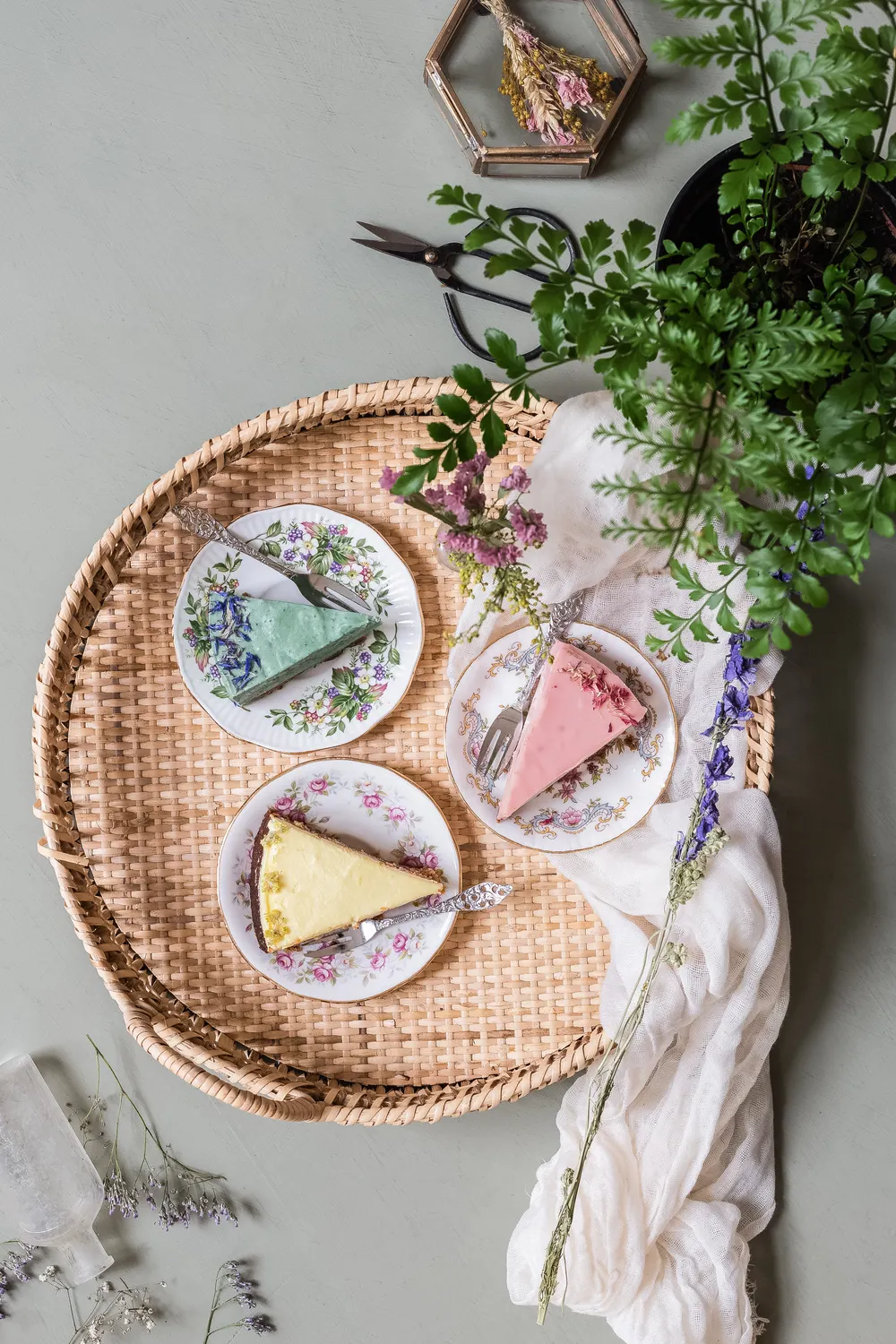 Cake slices on a tray