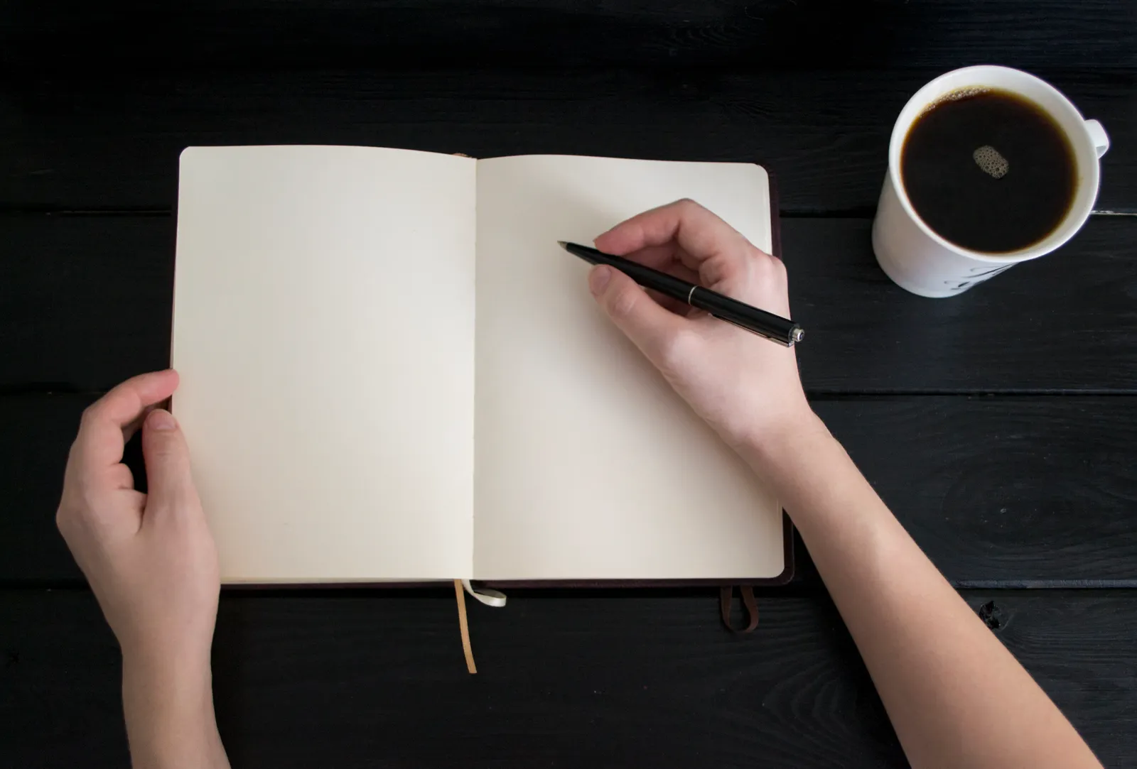 Notebook and coffee