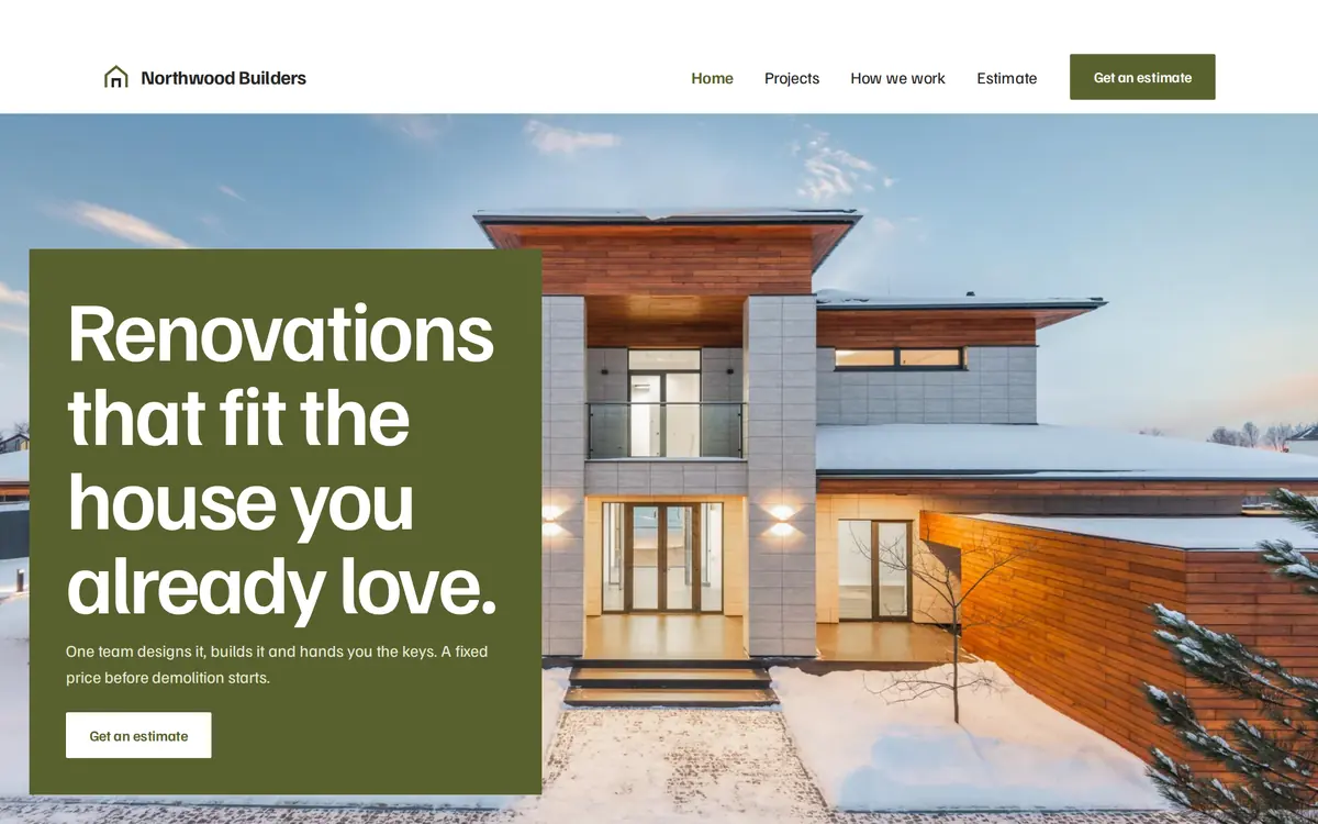 Northwood Builders sample builder & renovation website homepage