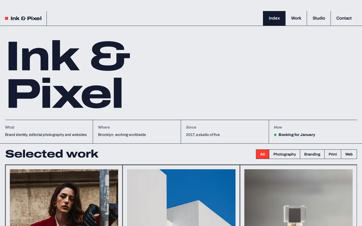 Ink & Pixel sample studio portfolio website homepage