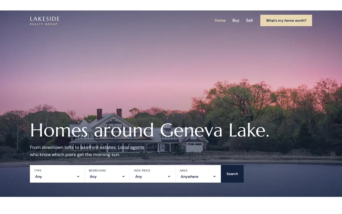 Lakeside Realty sample real estate agent website homepage