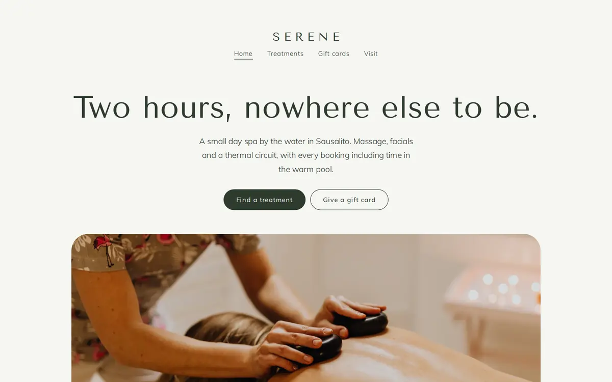 Serene Spa sample day spa website homepage
