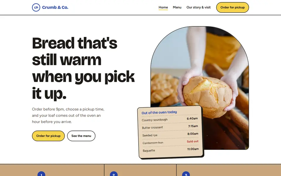 Crumb & Co. sample website homepage