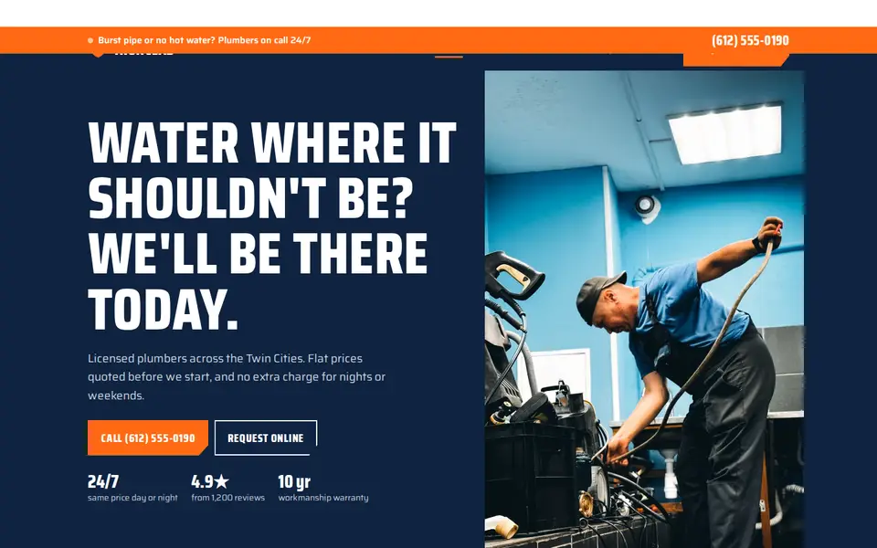 Ironclad Plumbing sample website homepage