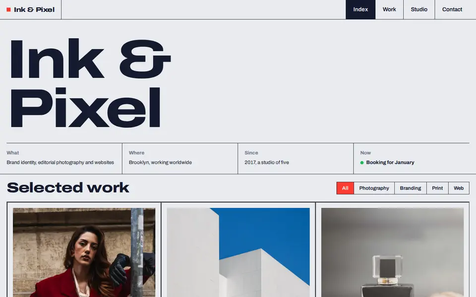 Ink & Pixel sample website homepage