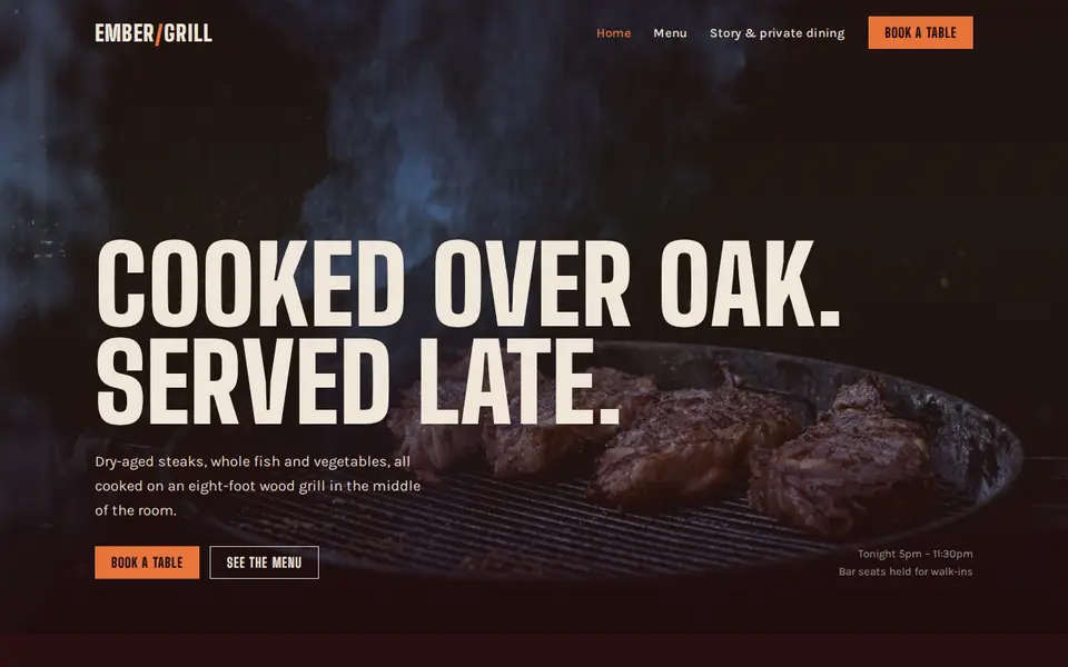 Ember Grill sample website homepage