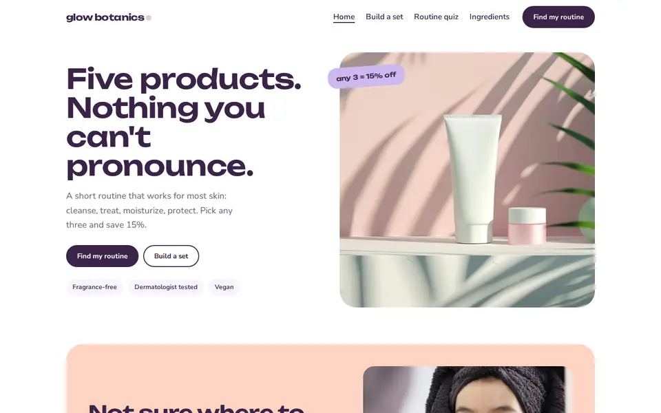 Glow Botanics sample website homepage