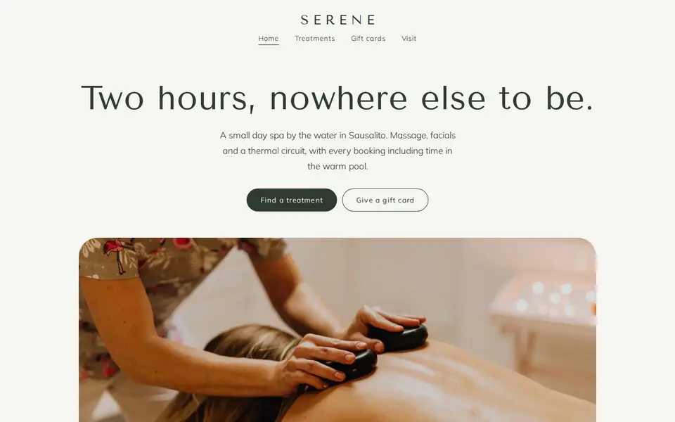 Serene Spa sample website homepage