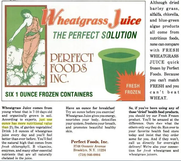 Wheatgrass Nutrition Chart