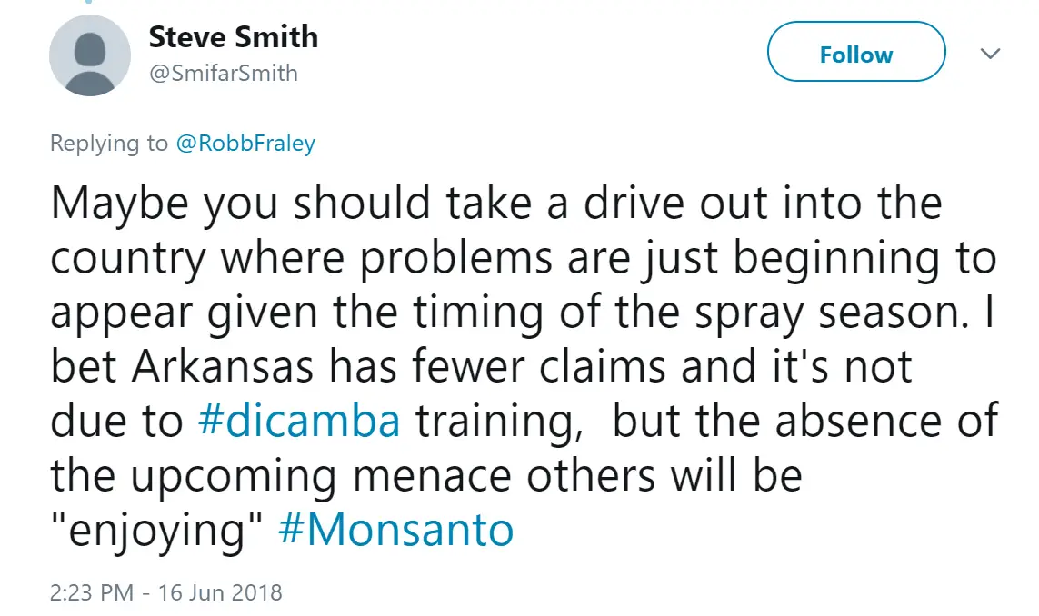 dicamba monsanto tweet farmer