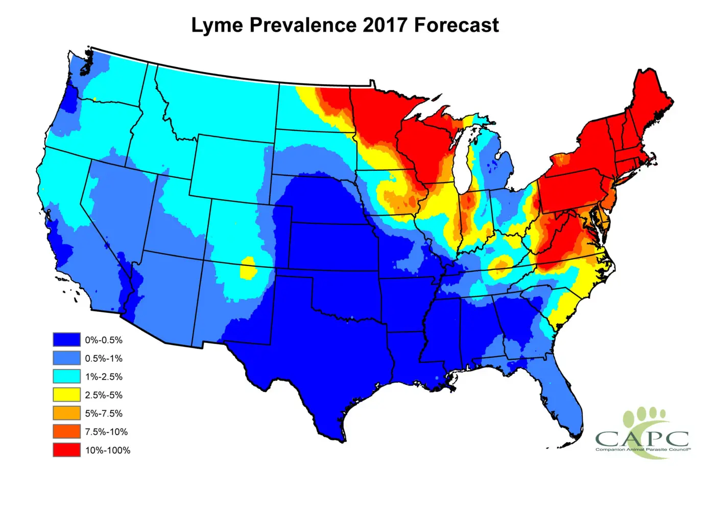 lyme disease ticks prevalence US map 