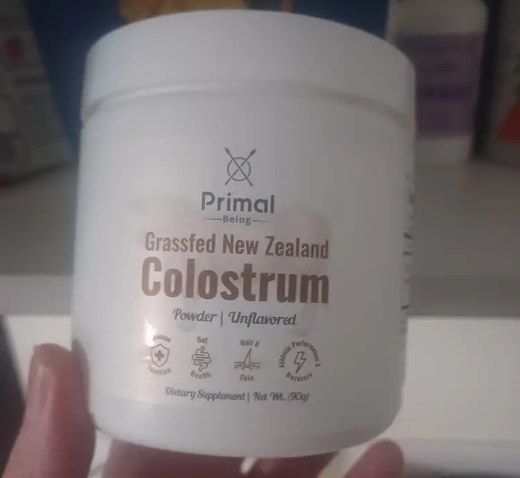 Primal Being colostrum in a canister.